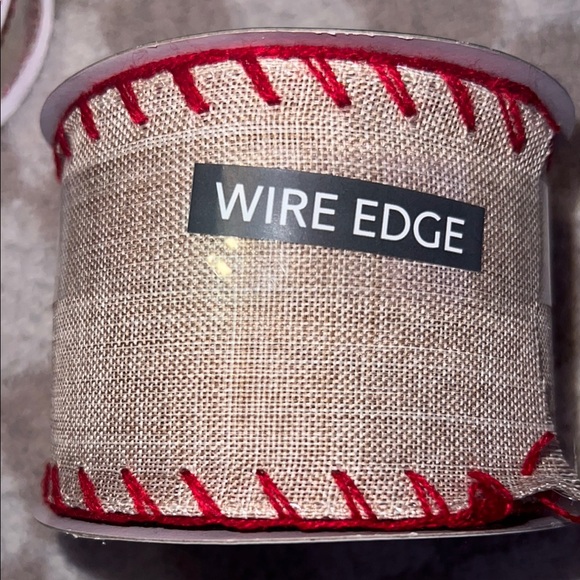 Holiday Bundle - 2 Elegant Linen Ribbon with Red Stitching - Picture 4 of 5